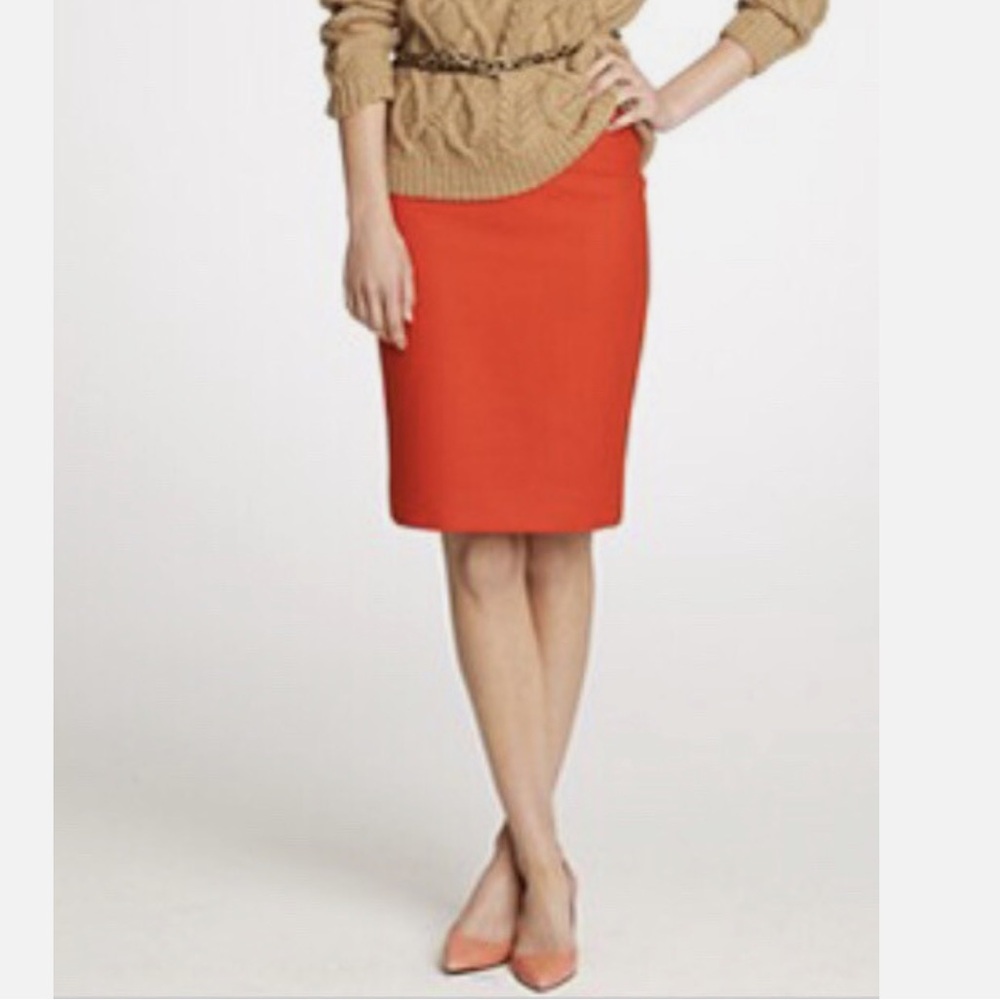 J Crew No 2 Pencil Skirt Double Serge Wool Flame Orange Red Size 2 Style 47314